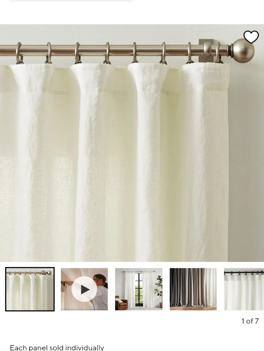 Pottery Barn Belgian Flax Light Filtering ivory Curtain Panel (150